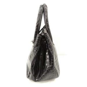 FURLA ハンドバッグ クロコ型押し ロゴストラップ レザー ブラック