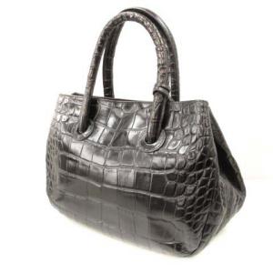 FURLA ハンドバッグ クロコ型押し ロゴストラップ レザー ブラック