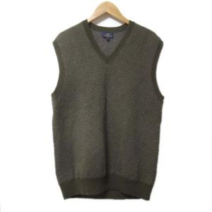 346 ニット ベスト ジレ プルオーバー Vネック ひし形 カーキ L ウール X