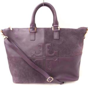 2way トートバッグ ハンド ショルダー ロゴ レザー 切替 スエード パープル 紫 カバン 鞄