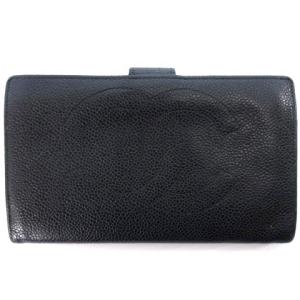 CHANEL ココマーク キャビアスキン レザー 長財布 ホック 二つ折り がま口 ゴールド金具 黒 ブラック ウォレット ECR17 AA