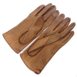 HERMES レザー 手袋 グローブ 金ボタン ブラウン 茶 ECR17 AA