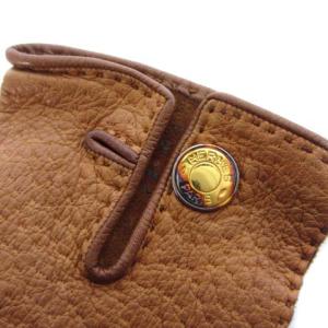 HERMES レザー 手袋 グローブ 金ボタン ブラウン 茶 ECR17 AA