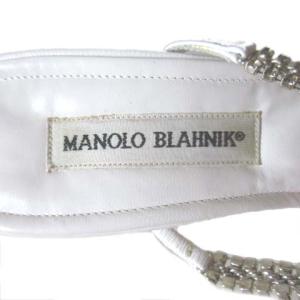 MANOLO BLAHNIK サンダル ミュール ラインストーン ピンヒール 白 ホワイト 38 約24cm ECR17 X