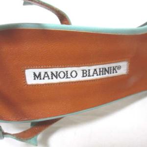 MANOLO BLAHNIK サンダル ハイヒール アンクルリボン 緑 グリーン 37 約23.5cm ECR17 X
