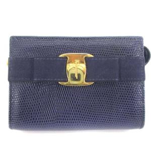 223057 ヴァラリボン 型押しレザー ポーチ 小物入れ パープル 紫 ECR17