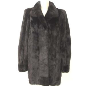 金サガ ミンクファー 毛皮コート ロング フロントフック ダークブラウン 茶系 大きいサイズ 15 XL位 アウター ECR17