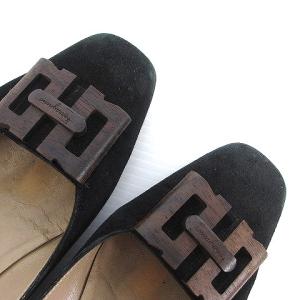 Salvatore Ferragamo パンプス ガンチーニ チャンキーヒール スエード 5C 22.5cm 黒 ブラック ECR17