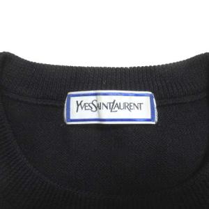 YVES SAINT LAURENT ニット 黒 セーター 長袖 ウール M ワンポイント刺繍 ブラック ECR17 X