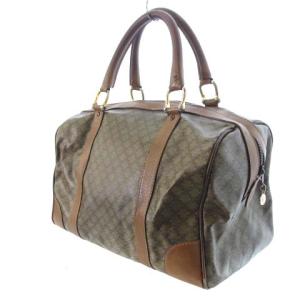 CELINE マカダム ミニボストンバッグ  ハンド PVC レザー カーキ カバン 鞄 ECR17 AA