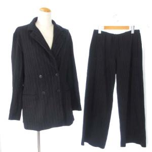 BORGO 21 セットアップ ジャケット パンツ ストライプ テーラード 4B ワイド イージー ウール混 コットン混 ブラック
