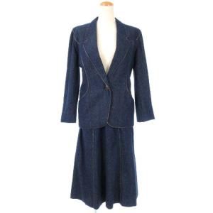 LEONARD デニム セットアップ ジャケット ブレザー スカート シルク100% 長袖 ひざ丈 インディゴ 7AB S位 ECR17