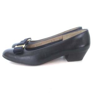 Salvatore Ferragamo ヴァラ パンプス レザー ネイビー 紺 6 23.5位 靴 シューズ ECR17