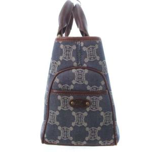 CELINE マカダム デニム ハンドバッグ レザー キャンバス インディゴブルー