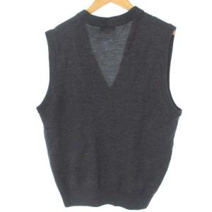 YVES SAINT LAURENT YSL ニット ベスト 前開き ロゴ 刺繍 ウール グレー ECR17