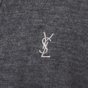 YVES SAINT LAURENT YSL ニット ベスト 前開き ロゴ 刺繍 ウール グレー ECR17