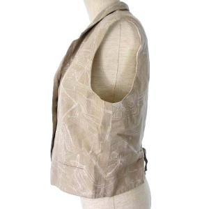 HERMES マルジェラ期 ベスト ジレ 前開き 総柄 リネン ベーシュ系 42 L位 ECR17