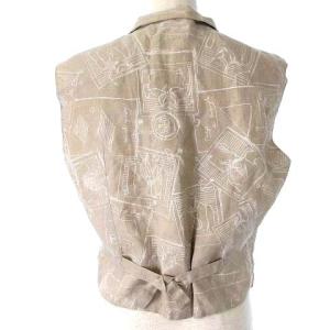 HERMES マルジェラ期 ベスト ジレ 前開き 総柄 リネン ベーシュ系 42 L位 ECR17