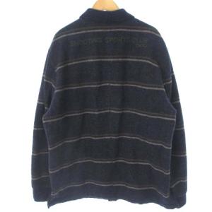 Papas SHOOTING SPORTS CLUB TOKYO ウールジャケット 切替 レザー 裏起毛 ワッペン ボーダー ネイビー