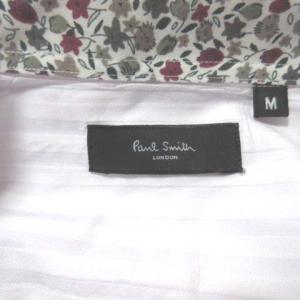PAUL SMITH シャツ 長袖 ストライプ 紫 白 パープル ホワイト ステッチ M コットン 胸ポケット SM0 X