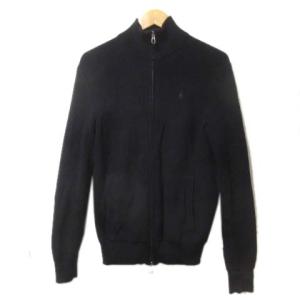 ニットジャケット フルジップ ブラック 黒 スタンドカラー ポニー ワンポイント XS/165