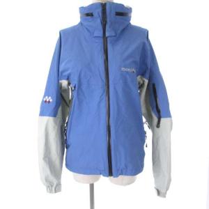 1102322 フォールラインジャケット ウィメンズ フード ジップアップ ロゴ 刺繍 グレー ブルー 青系 L