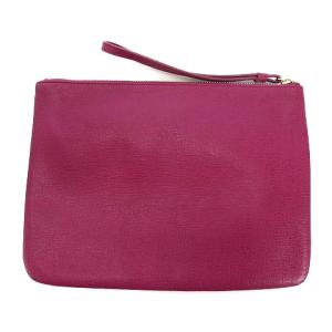 FURLA 美品 ポーチ クラッチバッグ 一室構造 ロゴ金具 グレイン レザー ピンク