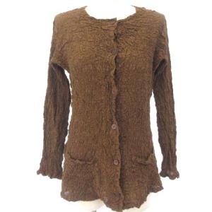 シャツ ブラウス 長袖 シワ加工 コットン ブラウン 茶