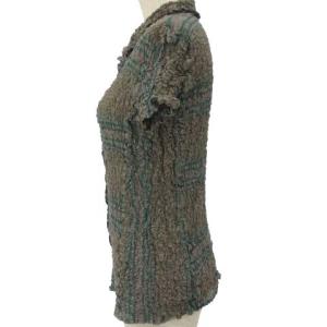 me ISSEY MIYAKE シャツ ブラウス 半袖 シワ加工 ボーダー コットン グレー