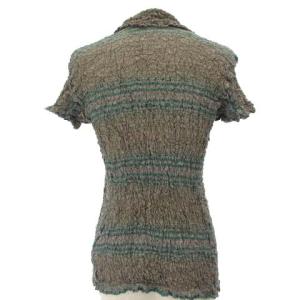 me ISSEY MIYAKE シャツ ブラウス 半袖 シワ加工 ボーダー コットン グレー