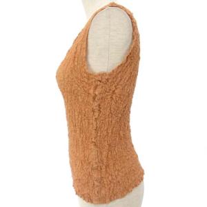 me ISSEY MIYAKE ノースリーブ カットソー シワ加工 リボン ストレッチ コットン混 オレンジ系