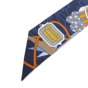 HERMES ODYSSEY 063707S 02 ツイリー スカーフ 総柄 シルク100％ 紺