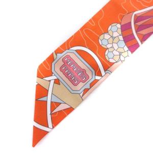 HERMES ODYSSEY 063707S 02 ツイリー スカーフ 総柄 シルク100％ オレンジ