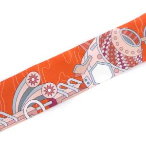 HERMES ODYSSEY 063707S 02 ツイリー スカーフ 総柄 シルク100％ オレンジ