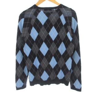BURBERRY BLACK LABEL ビッグホースマークプリント ニット セーター アーガイル ウール チャコールグレー ブルー 青系 2 M位