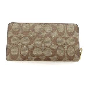 COACH 美品 C4452 シグネチャー PVC ラウンドファスナー 長財布 多収納 ベージュ ECS