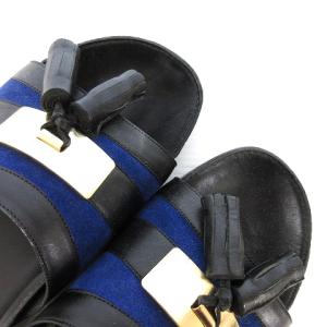 BALMAIN シャワーサンダル タッセル フラット レザー 40 25cm 青 ブルー 黒 ブラック SM0