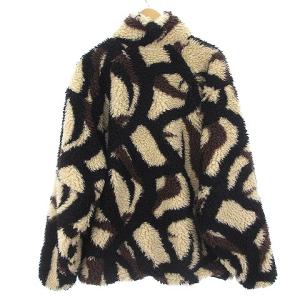 BEAMS ボア ジャカード ブルゾン ジャケット フリース パイル ジップ L ベージュ 黒 ブラック