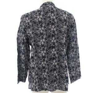 Leilian シャツジャケット 長袖 ジップアップ 刺繍 花柄 コットン ネイビー 紺 11 M位 ECS