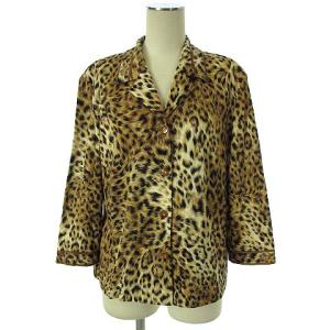 LEONARD FASHION 美品 ジャケット レオパード アニマル ヒョウ柄 豹柄 薄手 七分袖 コットン ベージュ系 L
