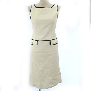 ワンピース ひざ丈 ストレッチ ノースリーブ コットン リネン混 36 S 白 ホワイト