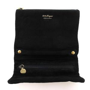 Salvatore Ferragamo ケース ポーチ スエード コンパクト 226601 黒 ブラック SM1