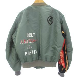 ALPHA INDUSTRIES ANARCHY MA-1 ブルゾン ジップアップ プリント ワッペン L カーキ