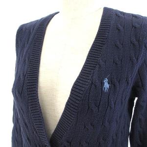 RALPH LAUREN SPORT スポーツ カーディガン 前開き ロゴ 刺繍 ワンポイント ケーブル コットン L ネイビー 紺