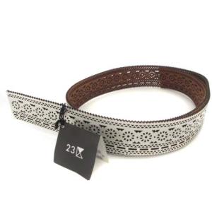 23区 タグ付き ベルト レザー ノルディック柄 牛革 ホワイト 白 YGT