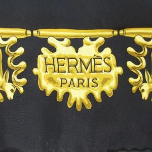 HERMES カレ90 スカーフ LES CAVALIERS D'OR シルク 黒 ブラック YGT
