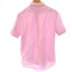 RALPH LAUREN CLASSIC FIT リネンシャツ 半袖 ボタンダウン ロゴ 刺繍 ワンポイント ピンク SP S位 GY01