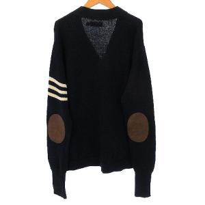 POLO RALPH LAUREN カーディガン ニット レタード エルボーパッチ 国内正規 リネン混 コットン S 紺 ネイビー GY01