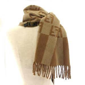 FENDI マフラー ストール フリンジ 総柄 ズッカ柄 ウール ベージュ