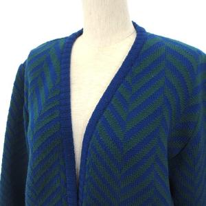 Christian Dior TRICOTSET COORDONNES 美品 ヴィンテージ カーディガン 波ボーダー ウール 38 M 青 ブルー YGT